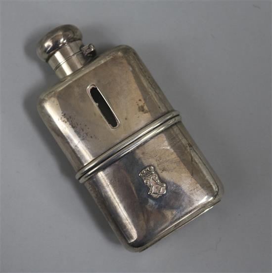 A George V silver mounted glass hip flask by Asprey & Co, London, 1910, 10.3cm.